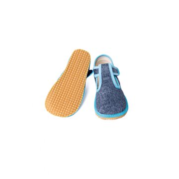 Beda bosonogi copati turkiz denim